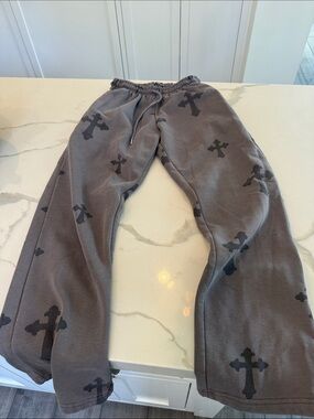 Boohoo Mens Gray Cross-Print Joggers